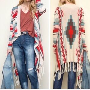 Hayden los Angles Aztec Fringe boho sweater size S